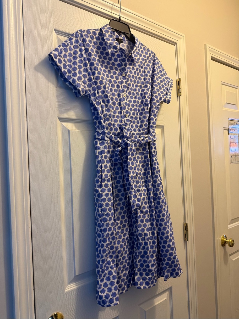 Talbots Blue Print Short-Sleeve Shirt Dress with Tie Waist
